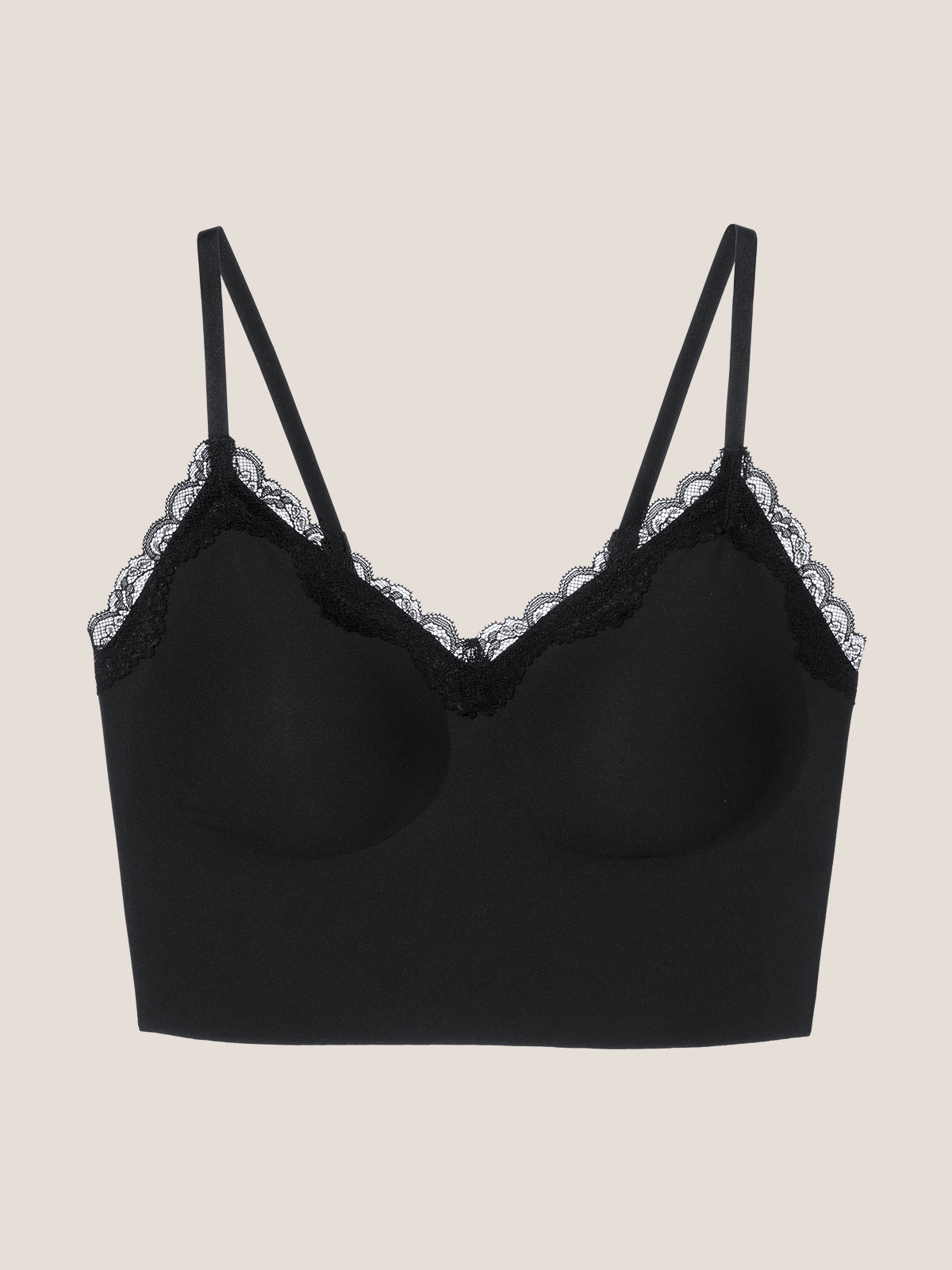 Basic Seamless Lace-Trimmed V-Neck Camisole Bra Top - Smart Size
