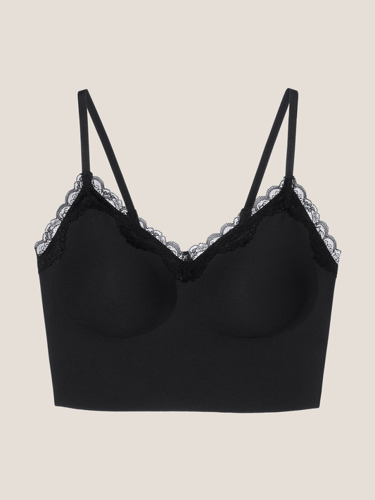 Basic Seamless Lace-Trimmed V-Neck Camisole Bra Top - Smart Size