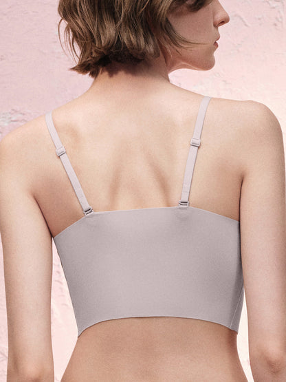 Basic Seamless Lace-Trimmed V-Neck Camisole Bra Top - Smart Size