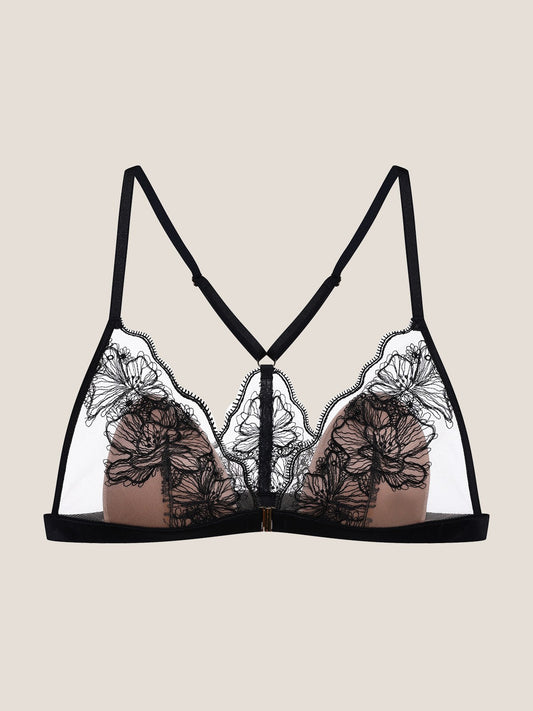 Embroidered Magnolia Lace Racerback Front-Close Triangle Bra