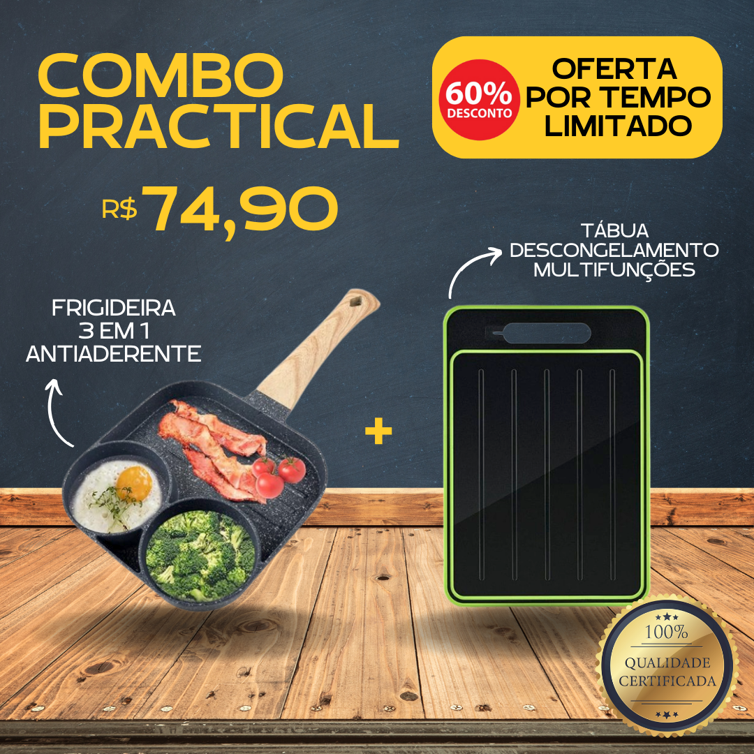 [OFERTA IMPERDÍVEL] Tábua de Descongelamento + Frigideira 3 EM 1 Antiaderente [COMBO] - Oferta Já