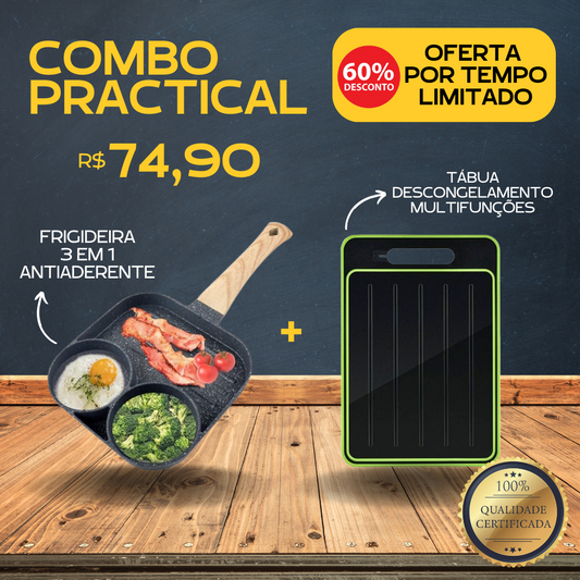 [OFERTA IMPERDÍVEL] Tábua de Descongelamento + Frigideira 3 EM 1 Antiaderente [COMBO] - Oferta Já