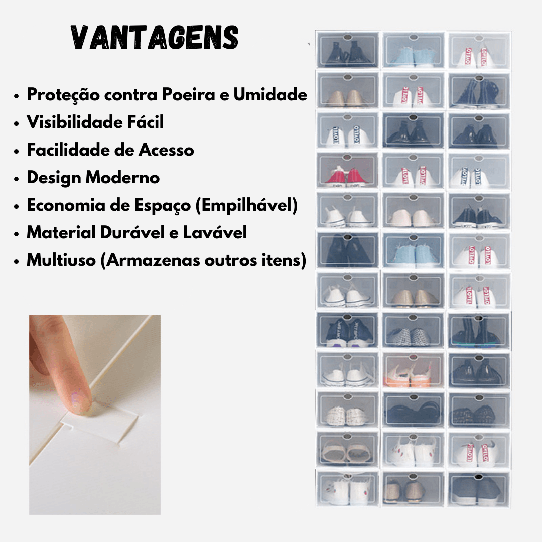 Kit com 10 Caixas Organizadoras de Tênis Empilhável