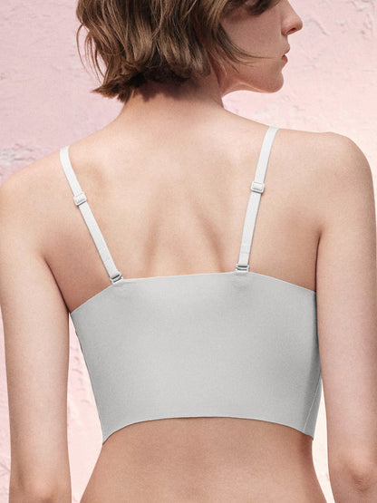 Basic Seamless Lace-Trimmed V-Neck Camisole Bra Top - Smart Size