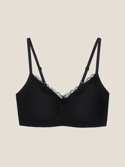 Basic Seamless Lace-Trimmed V-Neck Bralette - Smart Size