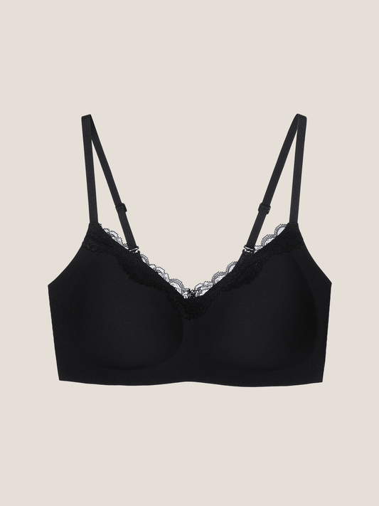 Basic Seamless Lace-Trimmed V-Neck Bralette - Smart Size