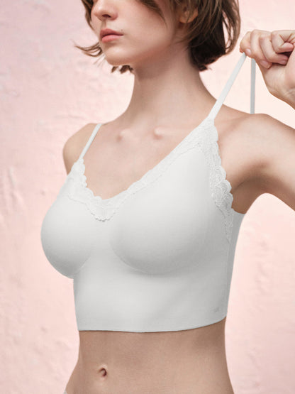 Basic Seamless Lace-Trimmed V-Neck Camisole Bra Top - Smart Size