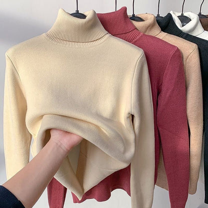 Blusa Cacharrel Forrada Feminina Gola Alta Manga Longa Suéter de Inverno - Frete Grátis