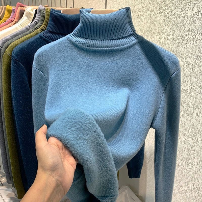 Blusa Cacharrel Forrada Feminina Gola Alta Manga Longa Suéter de Inverno - Frete Grátis