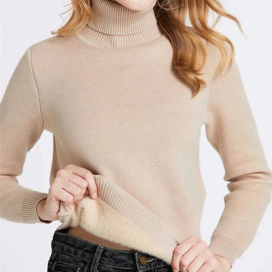 Blusa Cacharrel Forrada Feminina Gola Alta Manga Longa Suéter de Inverno - Frete Grátis