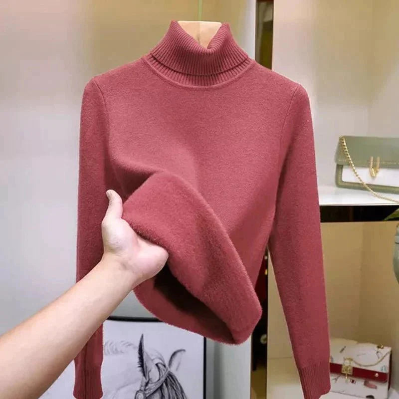 Blusa Cacharrel Forrada Feminina Gola Alta Manga Longa Suéter de Inverno - Frete Grátis