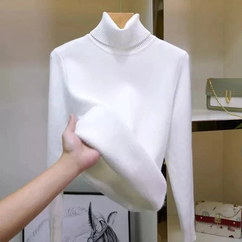 Blusa Cacharrel Forrada Feminina Gola Alta Manga Longa Suéter de Inverno - Frete Grátis