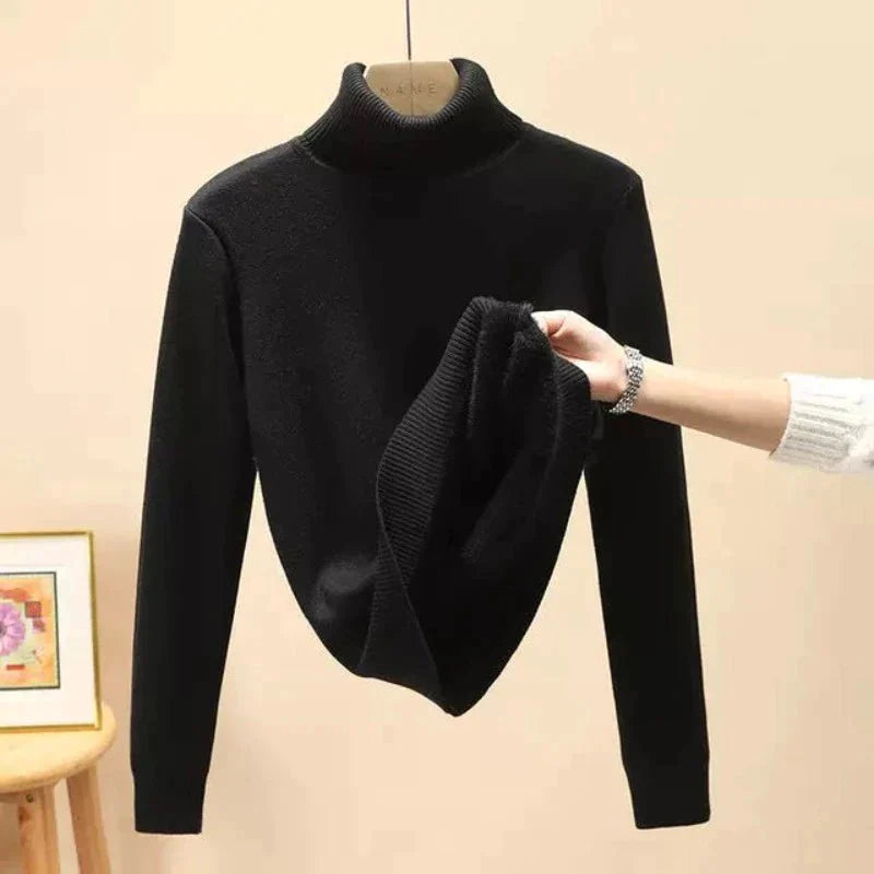 Blusa Cacharrel Forrada Feminina Gola Alta Manga Longa Suéter de Inverno - Frete Grátis