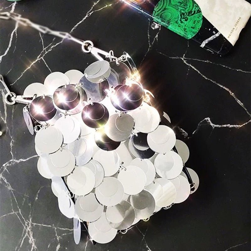 Bolsa Brilho Paetês Prateada - Frete Grátis