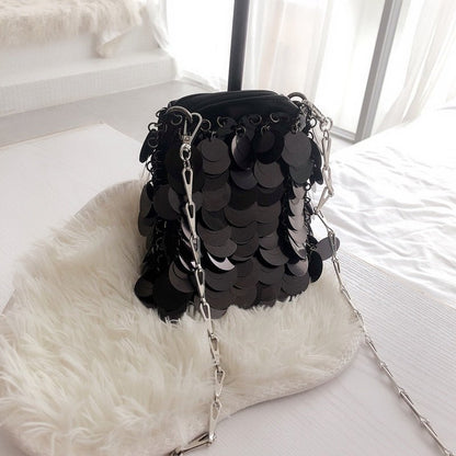 Bolsa Brilho Paetês Prateada - Frete Grátis