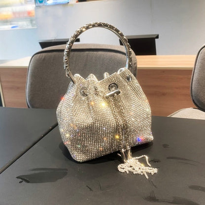 Bolsa Feminina Saquinho Strass Prata - Frete Grátis