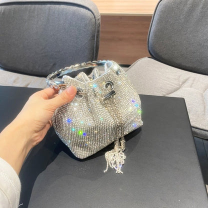 Bolsa Feminina Saquinho Strass Prata - Frete Grátis