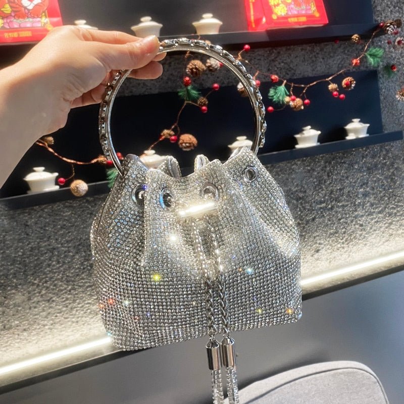 Bolsa Feminina Saquinho Strass Prata - Frete Grátis