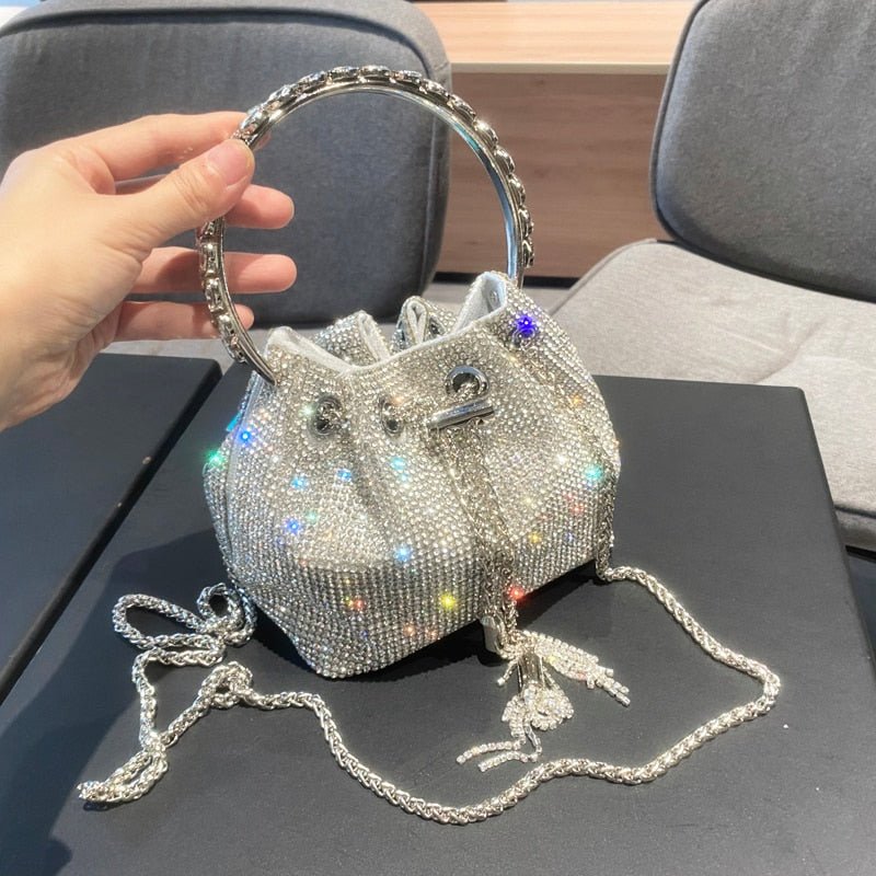 Bolsa Feminina Saquinho Strass Prata - Frete Grátis