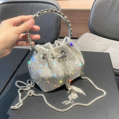 Bolsa Feminina Saquinho Strass Prata - Frete Grátis