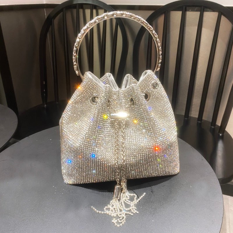 Bolsa Feminina Saquinho Strass Prata - Frete Grátis