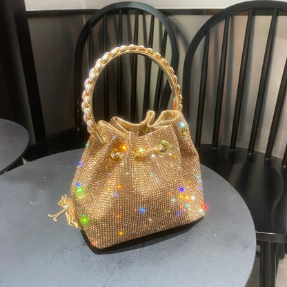 Bolsa Feminina Saquinho Strass Prata - Frete Grátis