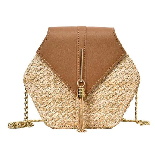 Bolsa Transversal de Palha Hexagonal - Frete Grátis