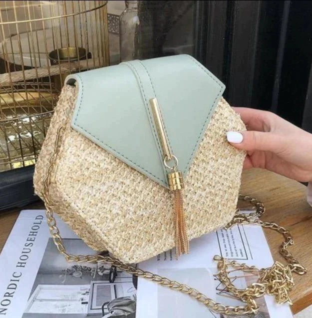 Bolsa Transversal de Palha Hexagonal - Frete Grátis