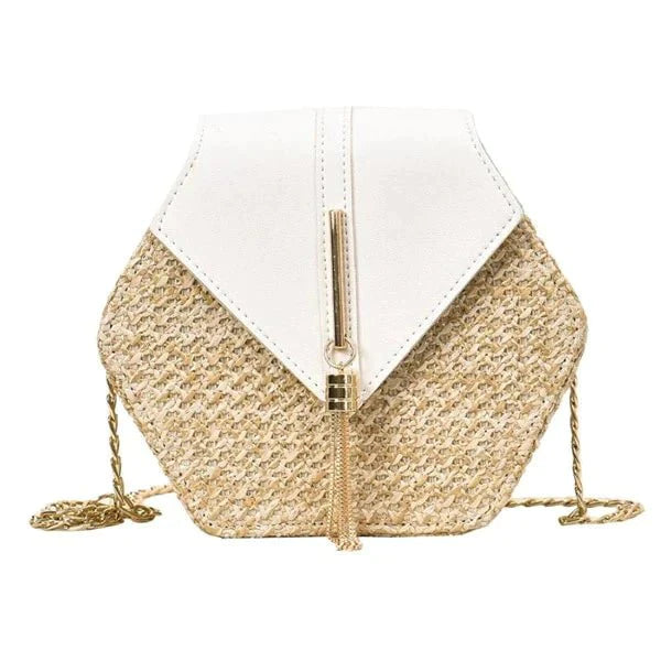 Bolsa Transversal de Palha Hexagonal - Frete Grátis