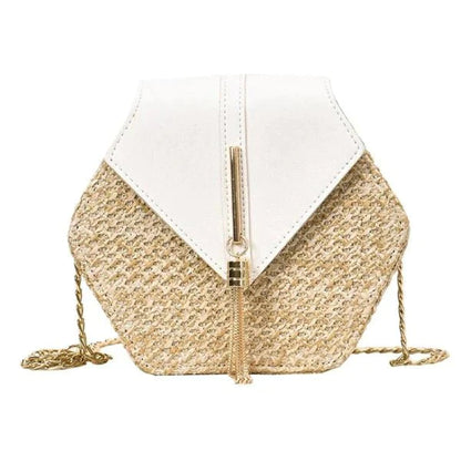 Bolsa Transversal de Palha Hexagonal - Frete Grátis