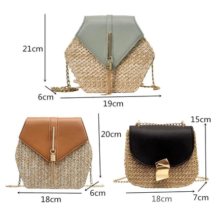 Bolsa Transversal de Palha Hexagonal - Frete Grátis