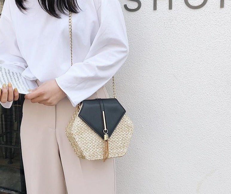 Bolsa Transversal de Palha Hexagonal - Frete Grátis