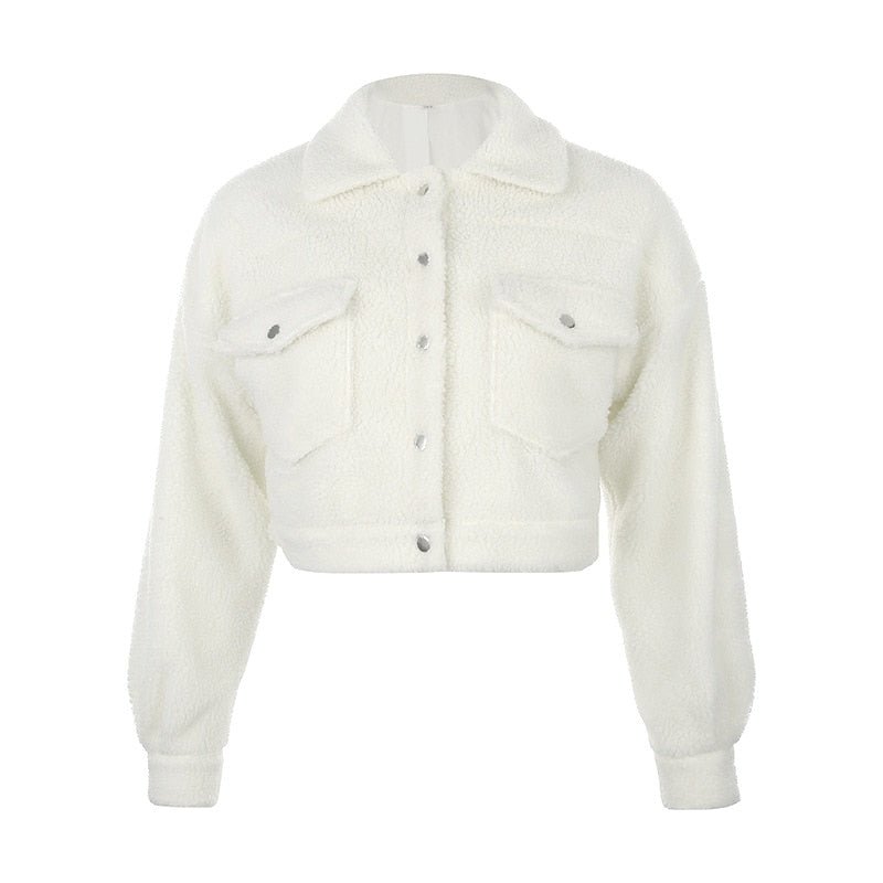 Jaqueta Cropped Pelúcia Feminina - Frete Grátis