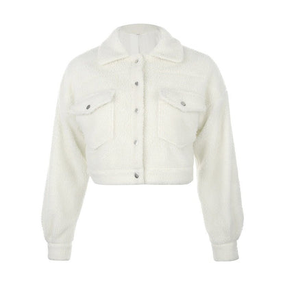 Jaqueta Cropped Pelúcia Feminina - Frete Grátis