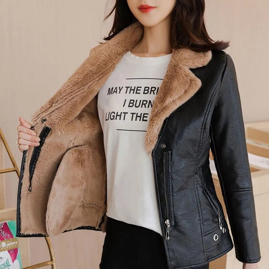 Jaqueta Feminina de Couro Forrada Elegante - Frete Grátis