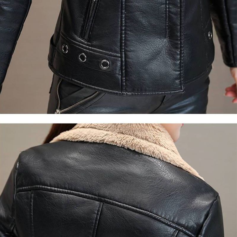Jaqueta Feminina de Couro Forrada Elegante - Frete Grátis