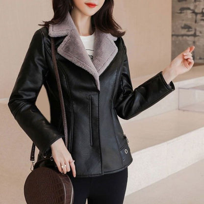 Jaqueta Feminina de Couro Forrada Elegante - Frete Grátis