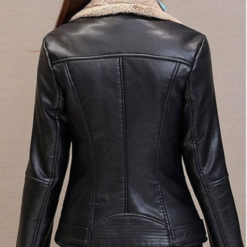 Jaqueta Feminina de Couro Forrada Elegante - Frete Grátis