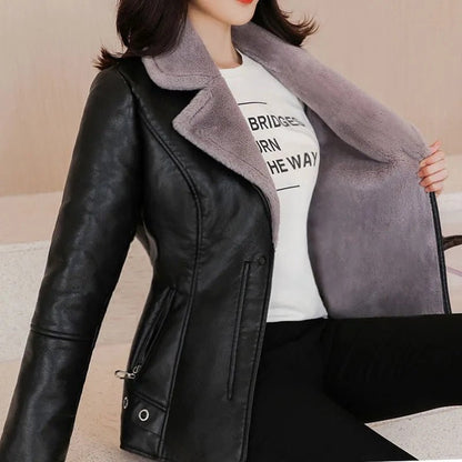 Jaqueta Feminina de Couro Forrada Elegante - Frete Grátis