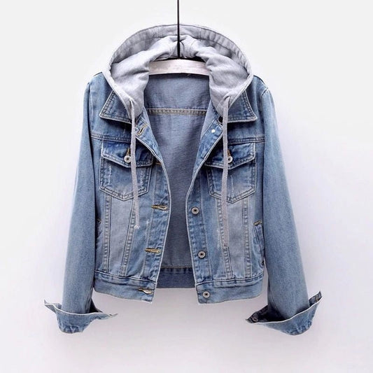 Jaqueta Jeans Feminina com Capuz - Frete Grátis