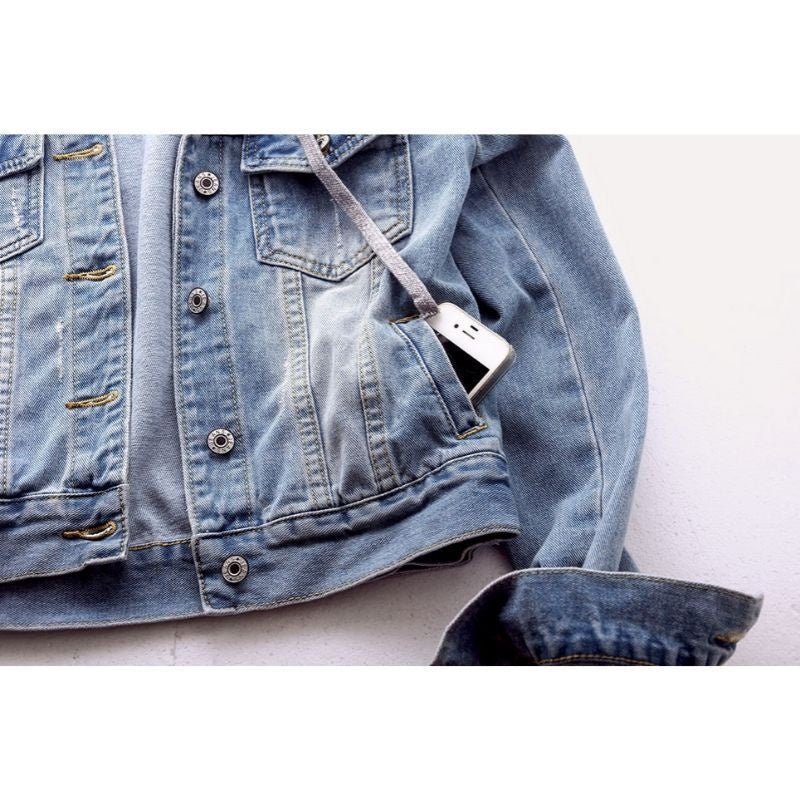 Jaqueta Jeans Feminina com Capuz - Frete Grátis